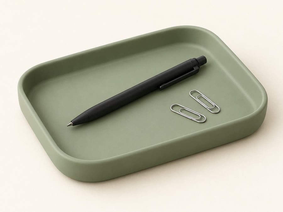 DESKFLOW Calm Desk Essentials concept: Tray alone; default unit. AI concept visual; styling props not included.