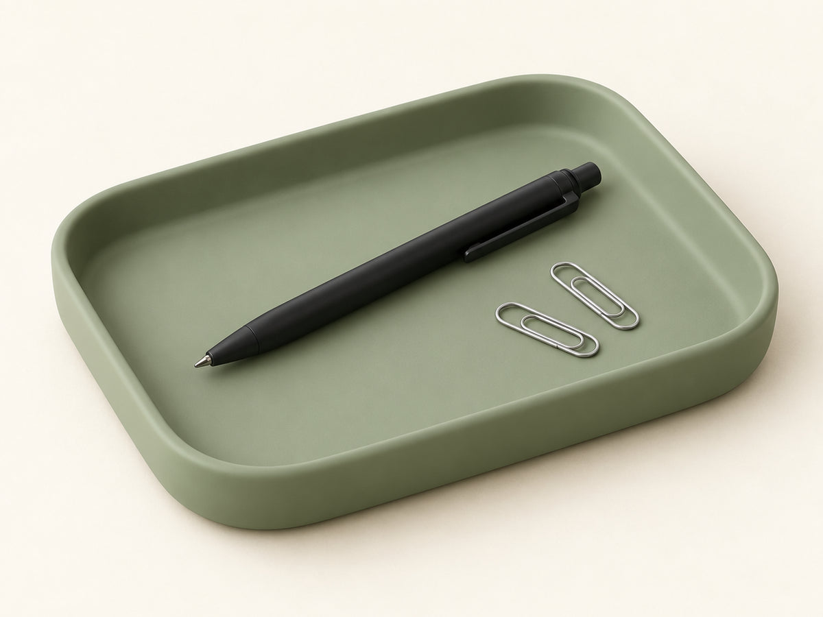 DESKFLOW Calm Desk Essentials concept: Tray alone; default unit. AI concept visual; styling props not included.