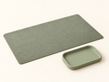 DESKFLOW Calm Desk Essentials concept: Complete two-product pairing. AI concept visual; styling props not included.