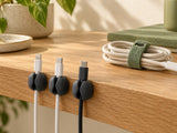 DESKFLOW Cable Clips & Ties Set concept: Keep cable ends within reach at a desk. AI concept visual; styling props not included.